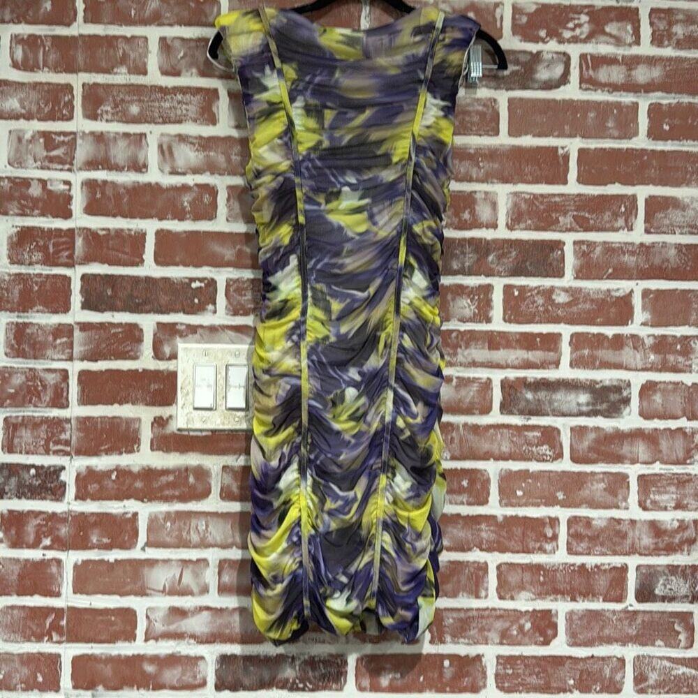 NWT Karen Millen ‘MGX’ dress Style Colour Flash Ruched Bodycon Mini Dress US 6. - Picture 3 of 9